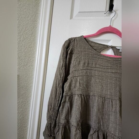 American Eagle Pastel Olive Green Smocked Long Sleeve Blouse Top M - Picture 9 of 13
